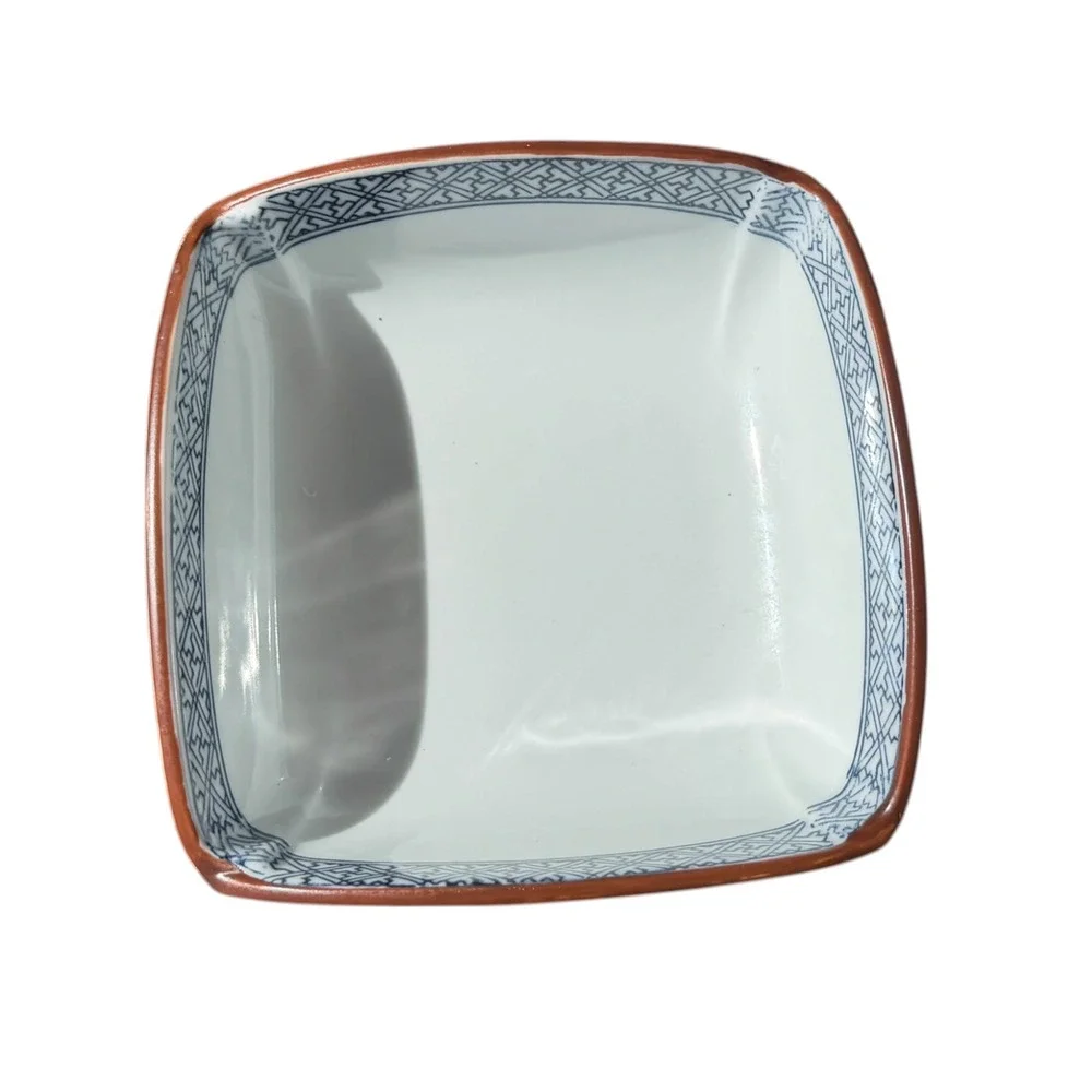 Antique Japanese Imari Arita Footed Square Bowl Fuku Mark Meiji Style